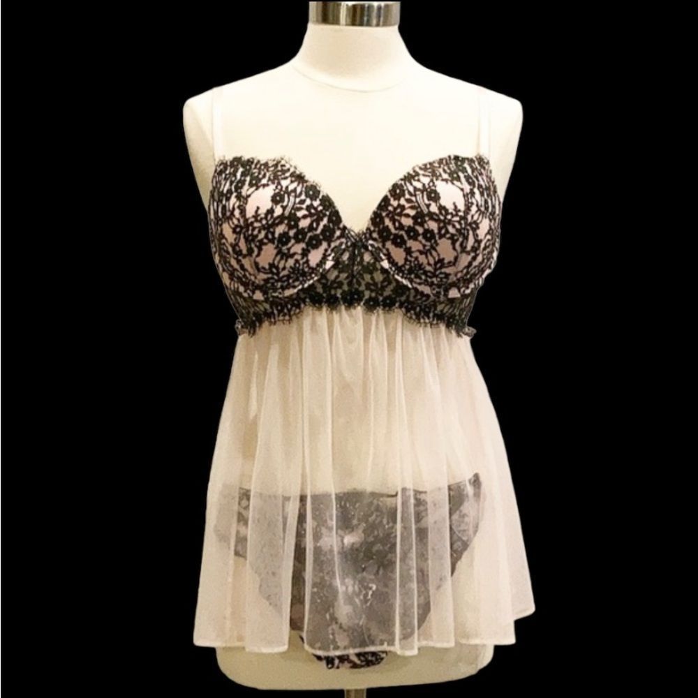 Victoria's Secret Pink and Black Lace Babydoll Chemise